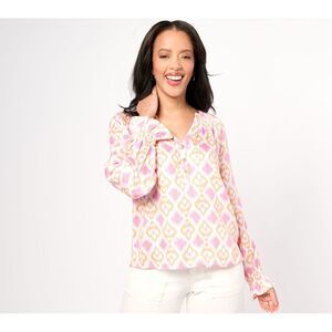 Destination 365 Women's Top Sz L Printed Blouse Split-Neck with Pink A637807